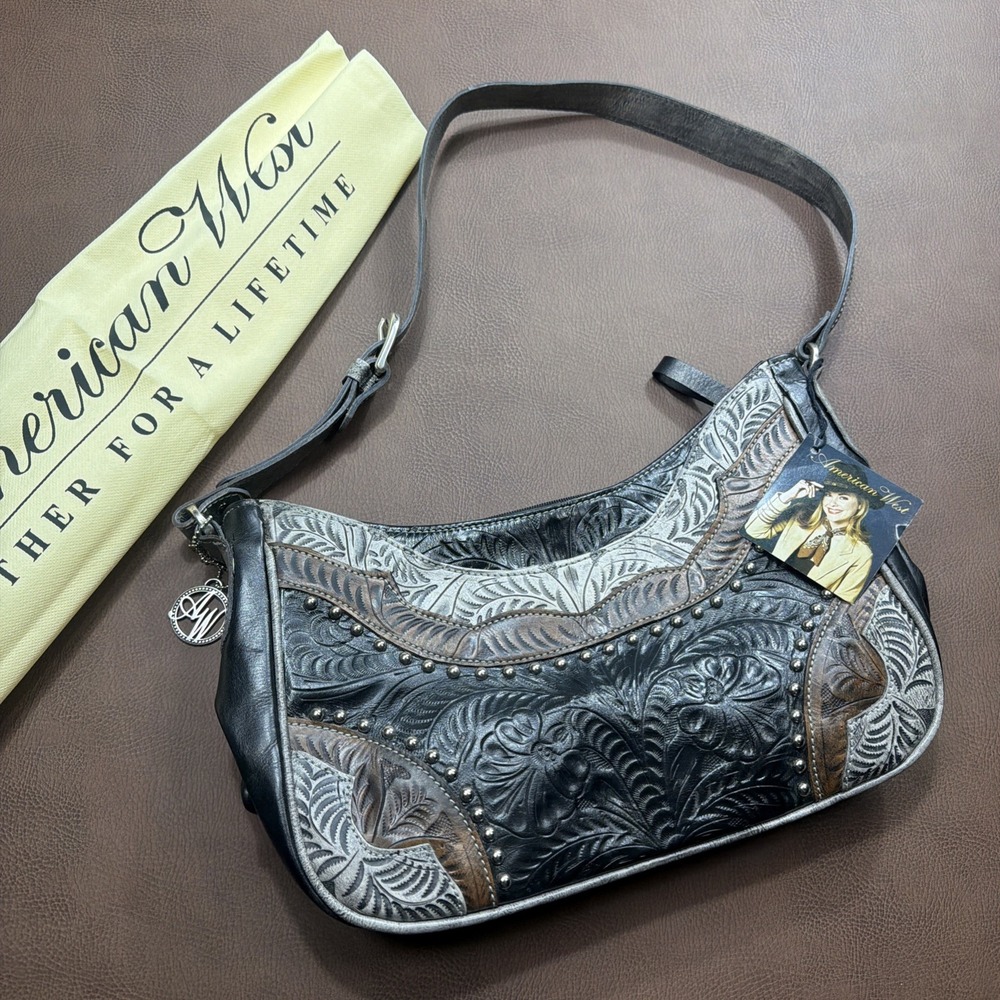 AMERICAN WEST Western Shoulder Bag Leather Purse Studded Country Cowgirl VTG New